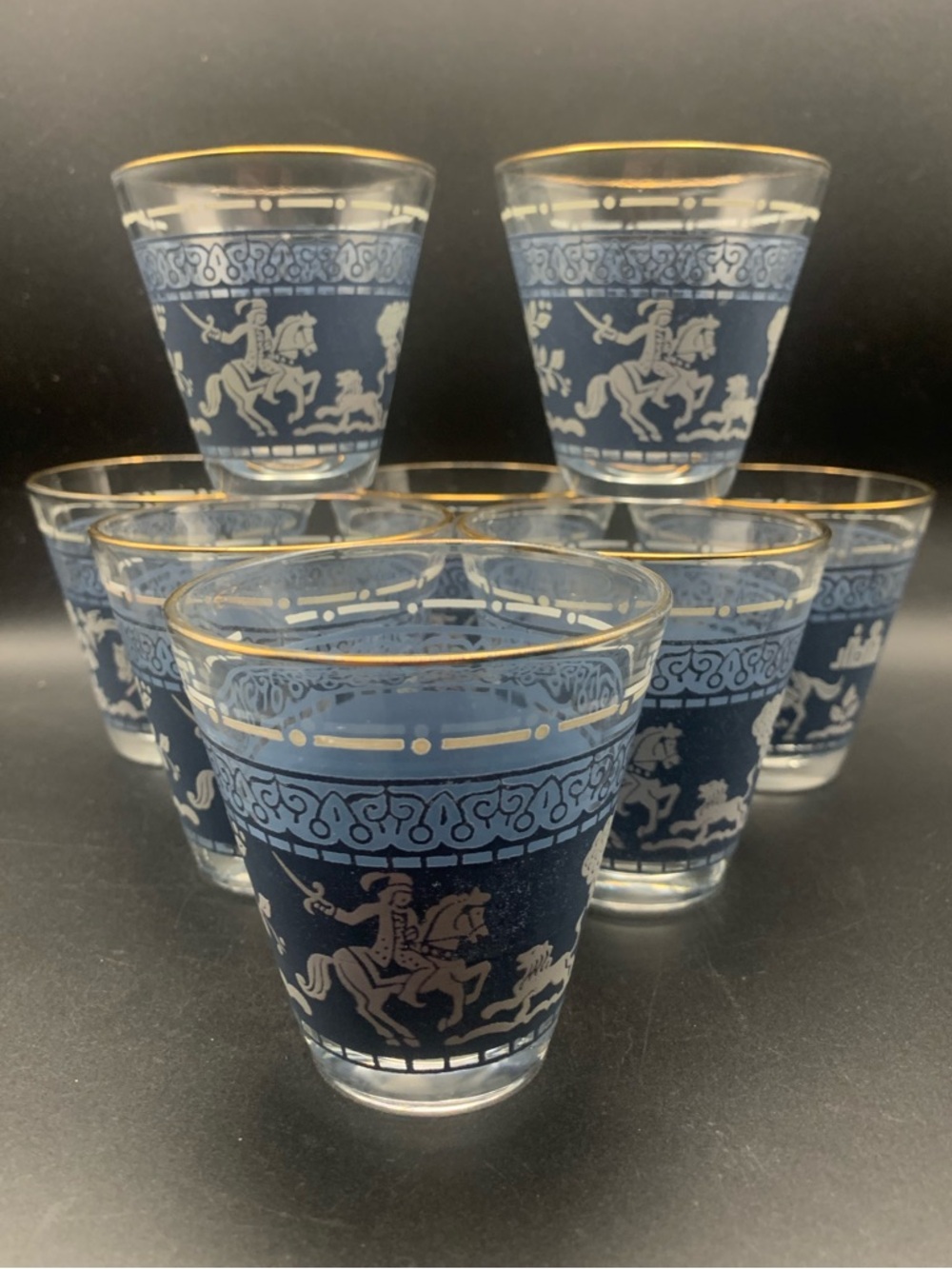 Vintage Wedgewood Sword Spear Men Hellenic Horse Rider Shot Glass Lot of 8